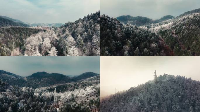 电网电力线路积雪结冰高压线雪景