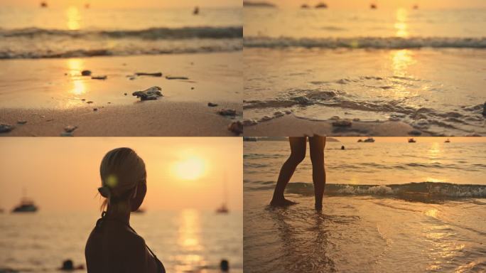 海边日落，海边漫步