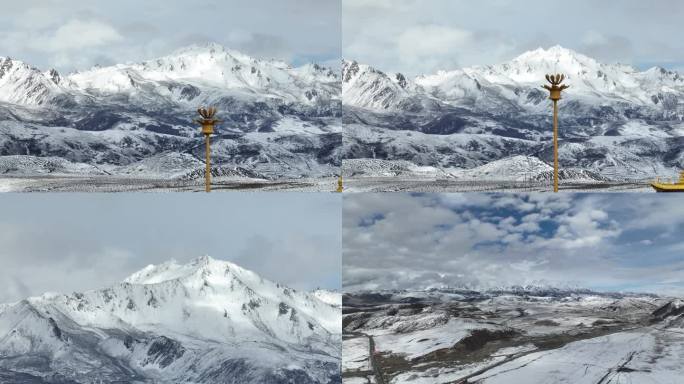 川西塔公草原雪山航拍美景