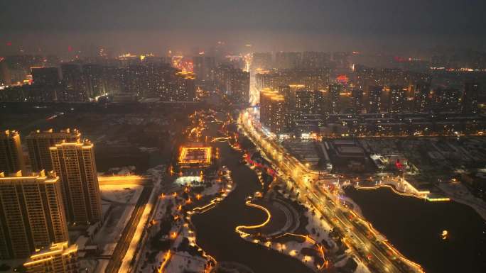 4K航拍仙桃市夜景 城市夜景大全景