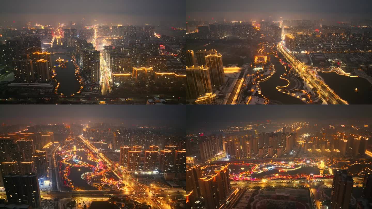 4K航拍仙桃市夜景 城市夜景大全景