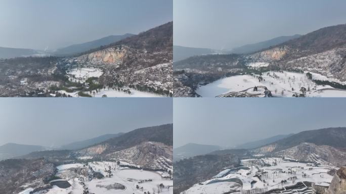 航拍襄阳大岘山生态旅游风景区摩崖石刻雪