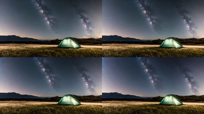 银河星空下的一顶帐篷