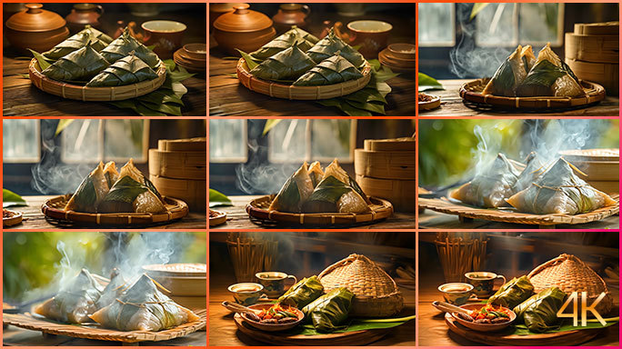 合集端午节飘香粽子 冒着热气的龙舟节食物