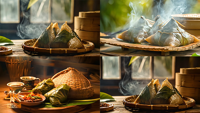 合集端午节飘香粽子 冒着热气的龙舟节食物