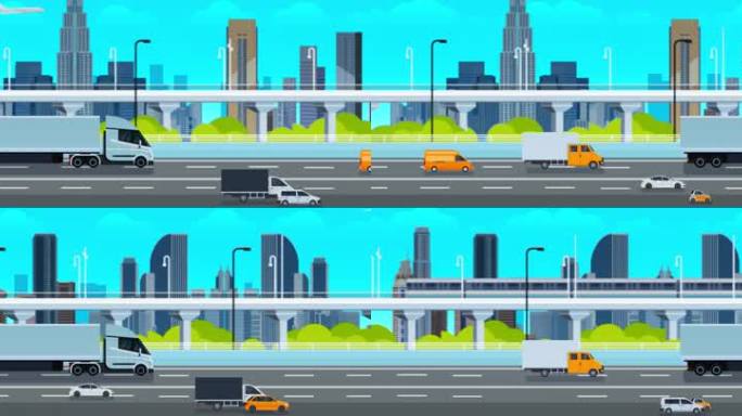 MG动画城市汽车行驶无缝循环动态背景宽屏
