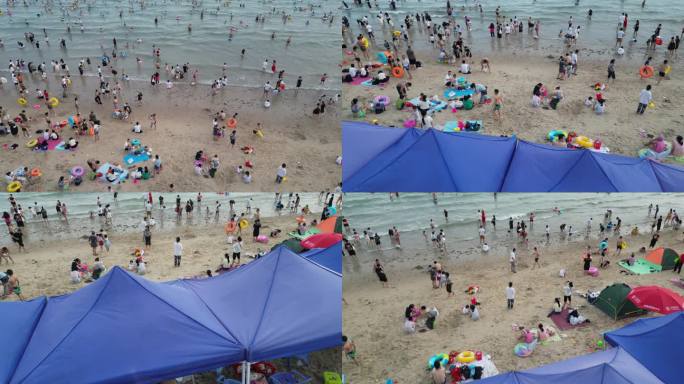 深圳大梅沙沙滩人群航拍