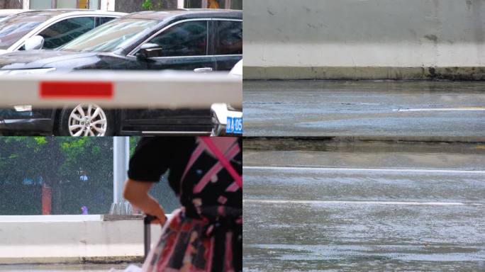 城市马路下雨天雨水雨滴街景街道街头汽车车