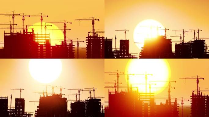 城市建设基建地产日出日落剪影经济发展建设