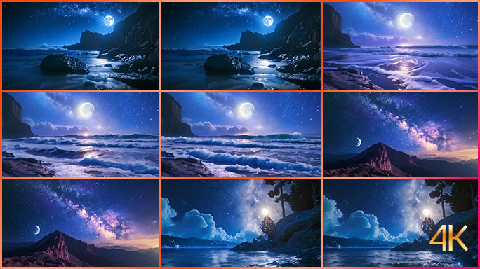 合集 月光下海岸唯美自然风光 宁静夜晚