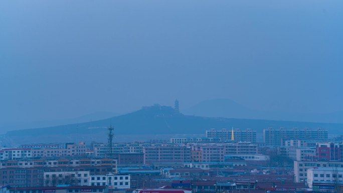 山西大同云州区重度霾日转夜风光