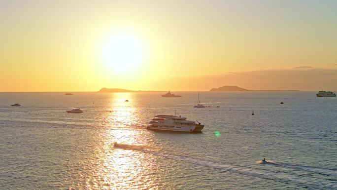 海南三亚城市夕阳晚霞全景天空