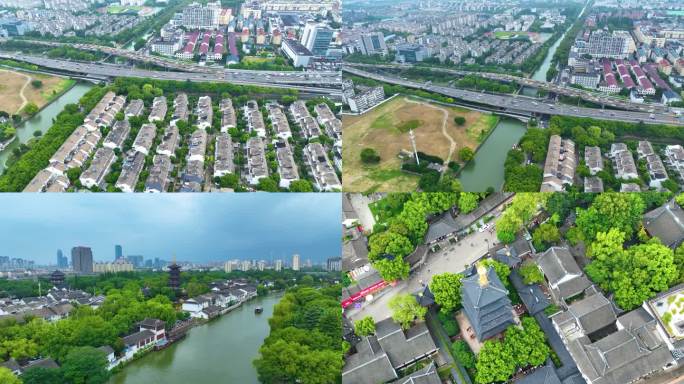 江苏苏州市姑苏区寒山寺风景风光航拍江南水