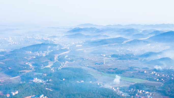 航拍山区平流雾延时