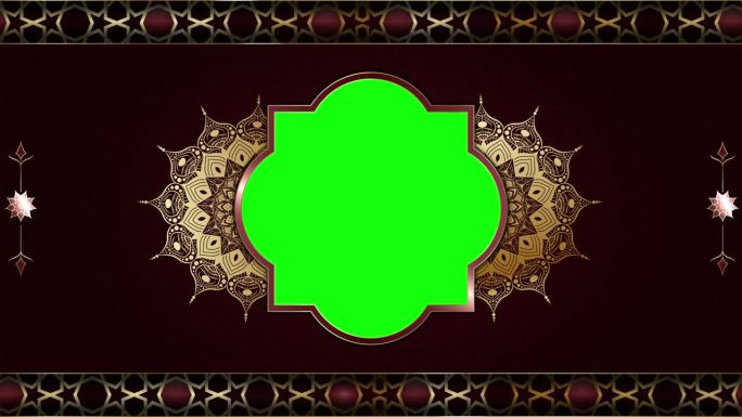 动画奢华红色伊斯兰阿拉伯背景，穆斯林设计视频壁纸，金色曼陀罗装饰循环流畅，4K色度绿屏循环动画