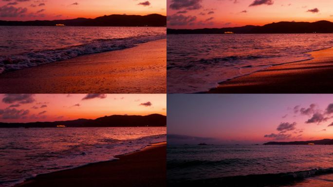 金色海边 夕阳 晚霞 落日 大海 浪花
