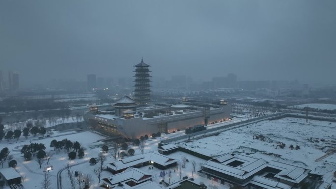 扬州大运河博物馆雪景航拍