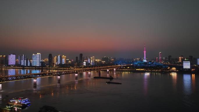 武汉长江大桥夜景航拍
