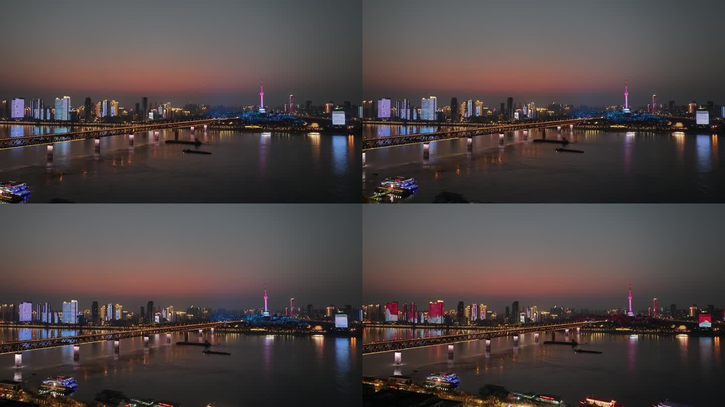 武汉长江大桥夜景航拍