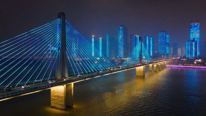 长沙湘江银盆岭大桥元宵节夜景航拍