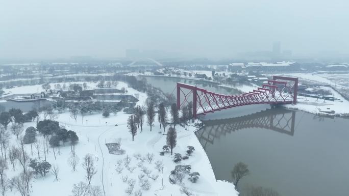 扬州中国大运河博物馆雪景航拍1080p