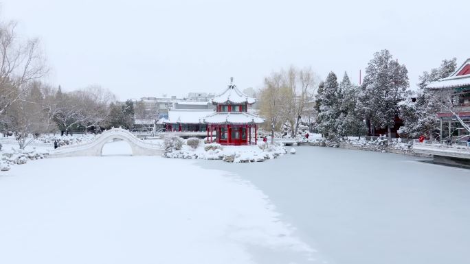 航拍保定古莲花池、总督署雪景