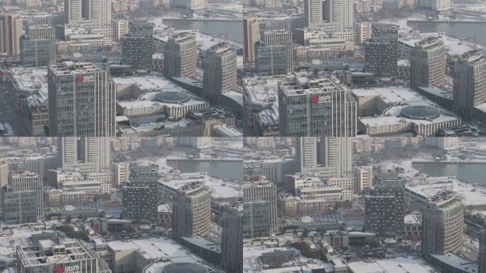 航拍威海市环翠区威高广场商业综合体雪景