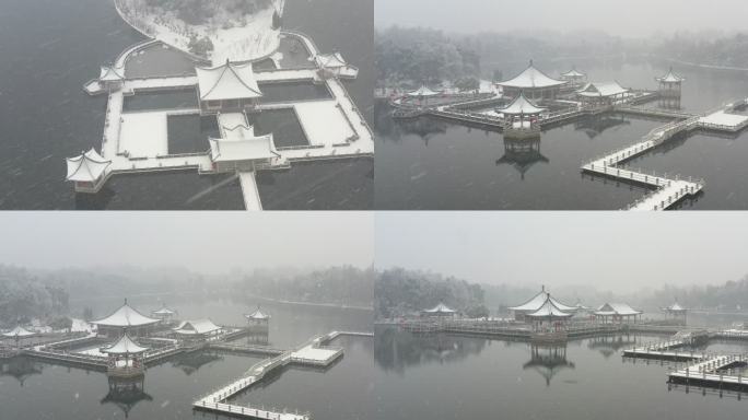 湖北武汉东湖碧潭观鱼景点雪景