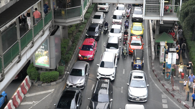 泰国曼谷街头堵车拥堵车流4k