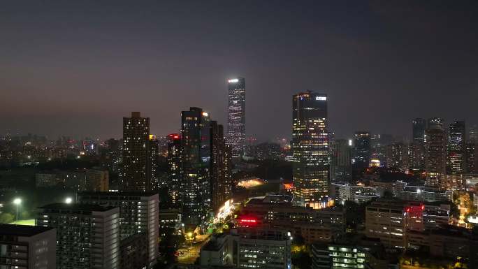 航拍深圳南山区粤海街道城市建筑灯光夜景