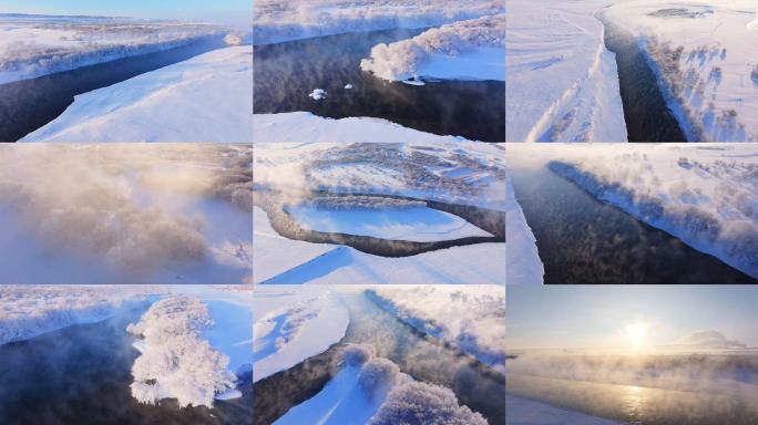 雾凇晨雾雪景