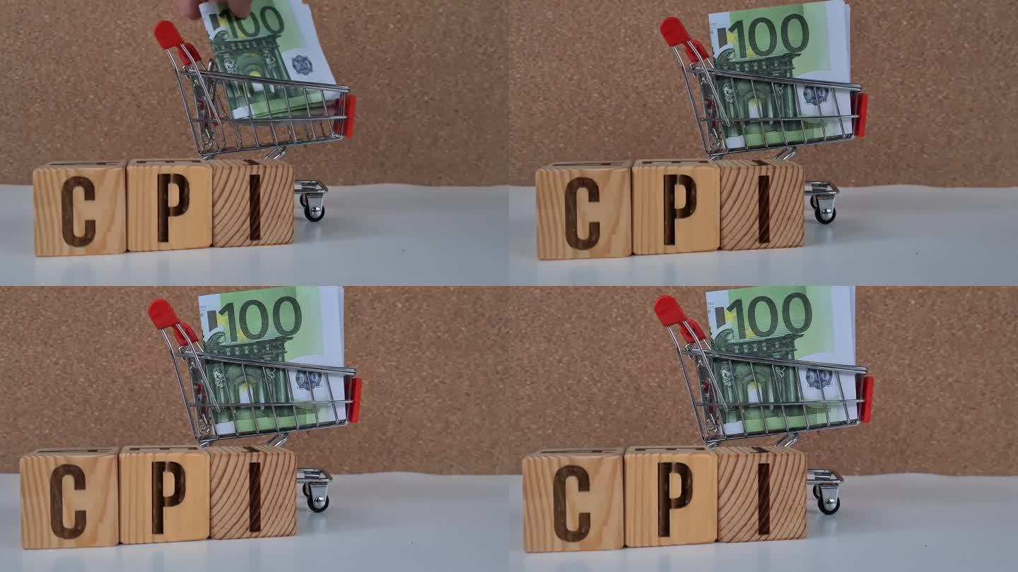 现金滚动在购物车CPI欧元钞票
