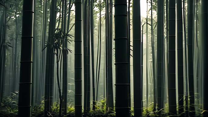 幽静竹林迷雾丁达尔光竹子竹海山林绝境