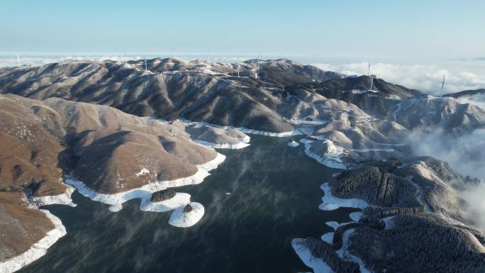 桂林全州天湖雪景平流雾