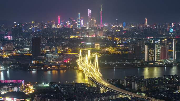 【商用4K】航拍广州洛溪大桥夜景延时