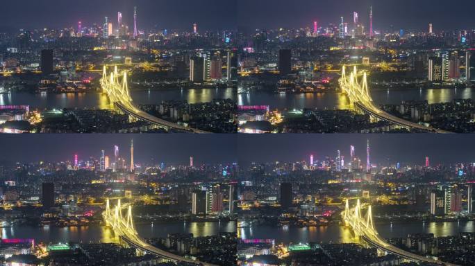 【商用4K】航拍广州洛溪大桥夜景延时