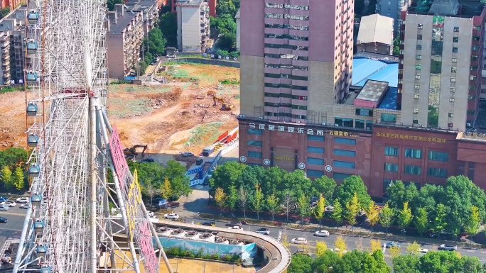 湖南长沙摩天轮航拍城市地标风景风光素材