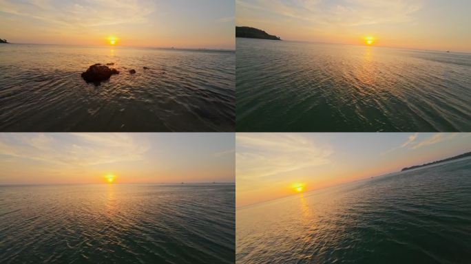 穿越海面，海边日落黄昏航拍镜头