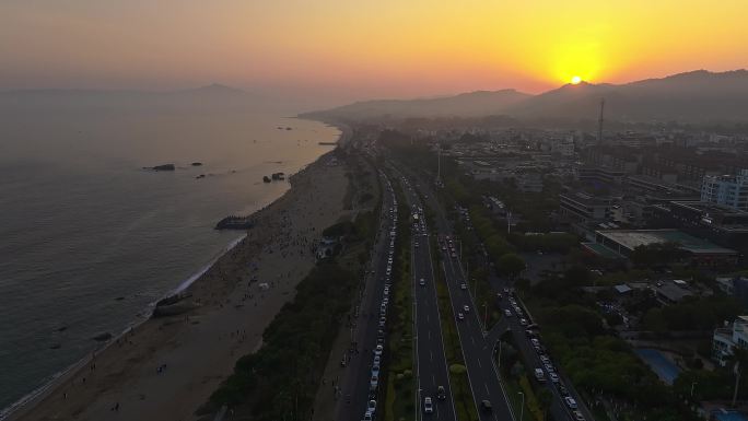 4k厦门黄厝最美环岛路日落航拍