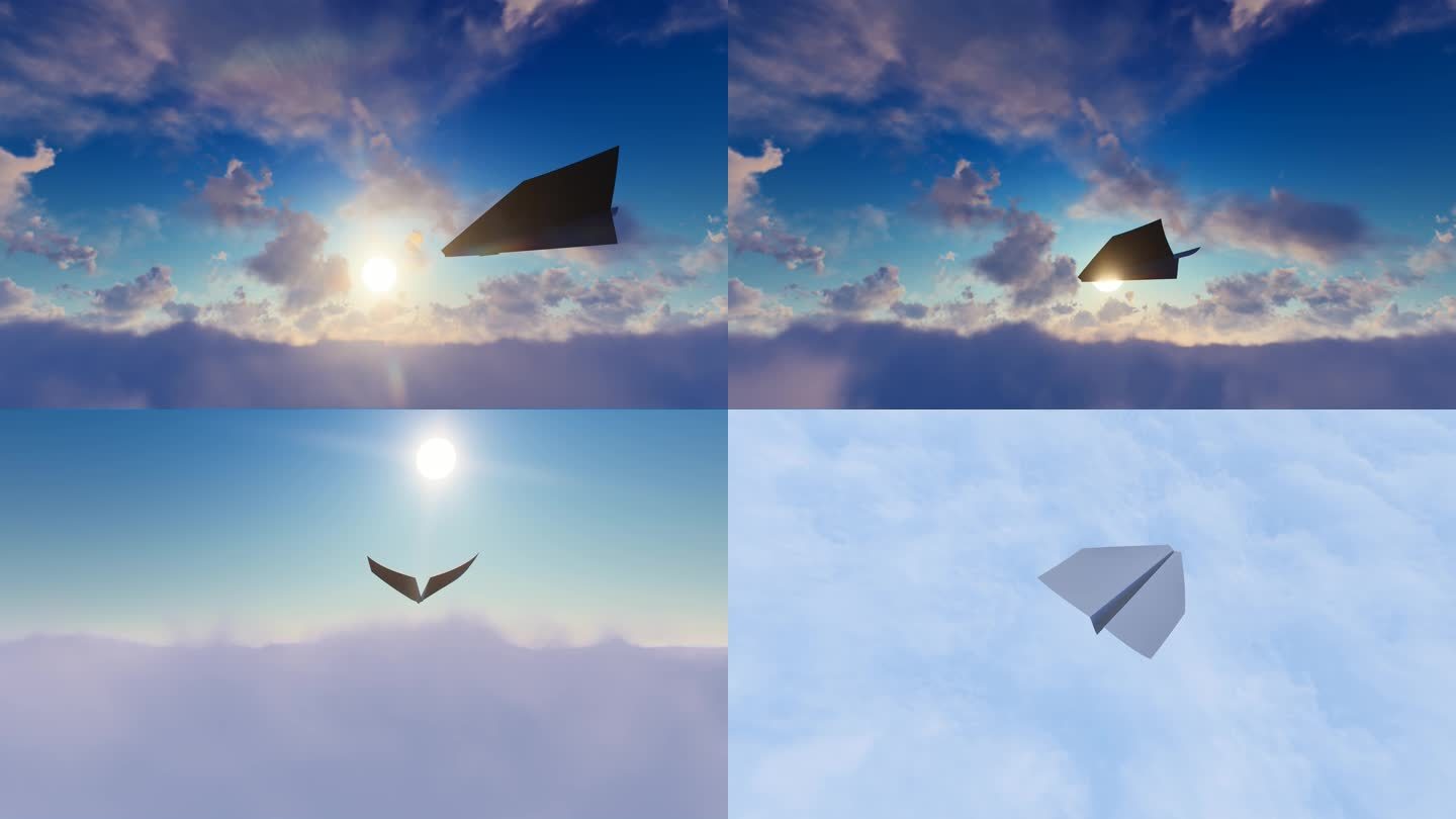 纸飞机天空飞翔穿越云层