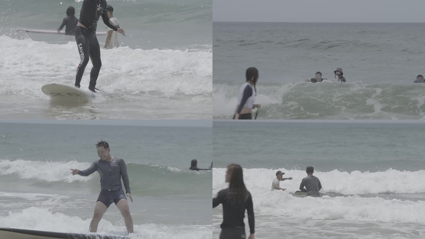 【1080p50帧】冲浪初学者在海洋练习