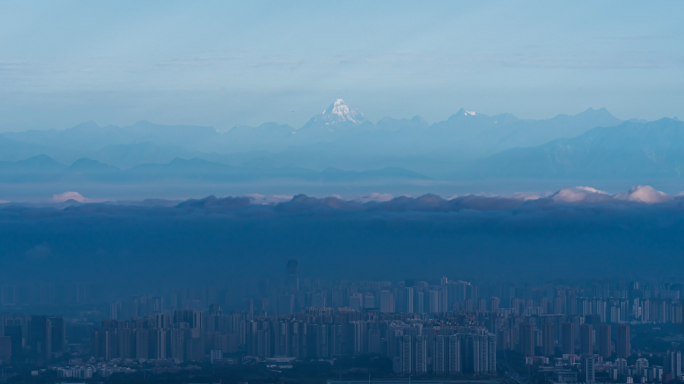 成都城市雪山云海延时