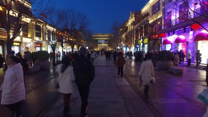 北京前门商业街牌楼夜景春节龙年新年 延时