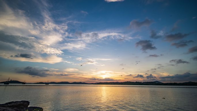 无锡太湖鼋头渚日落晚霞空镜