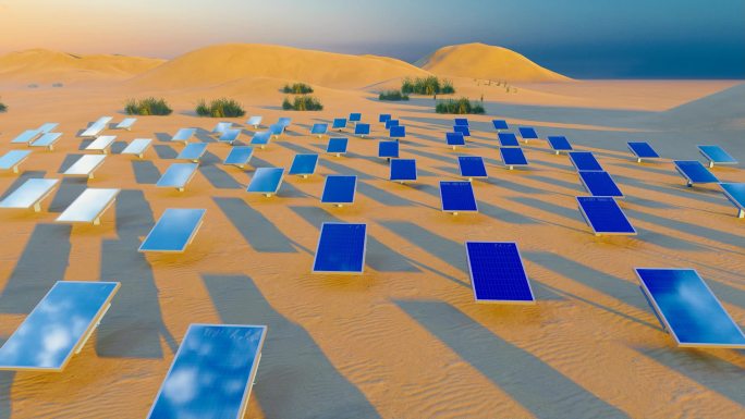 沙漠戈壁太阳能光伏发电面板视频