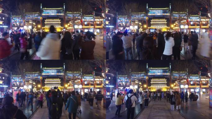 北京首都前门步行街人流游客春节氛围延时