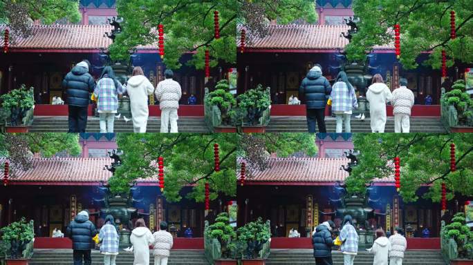 阴雨天杭州法喜讲寺的人流