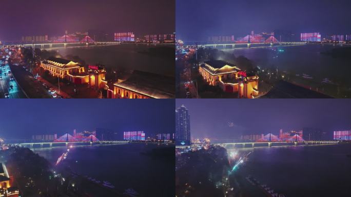 长沙湘江银盆岭大桥元宵节夜景航拍