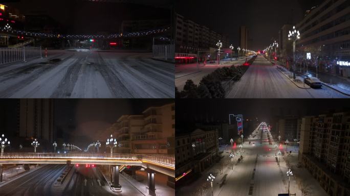 城市雪景夜晚