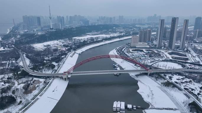 4K高清航拍武汉城市雪景风光